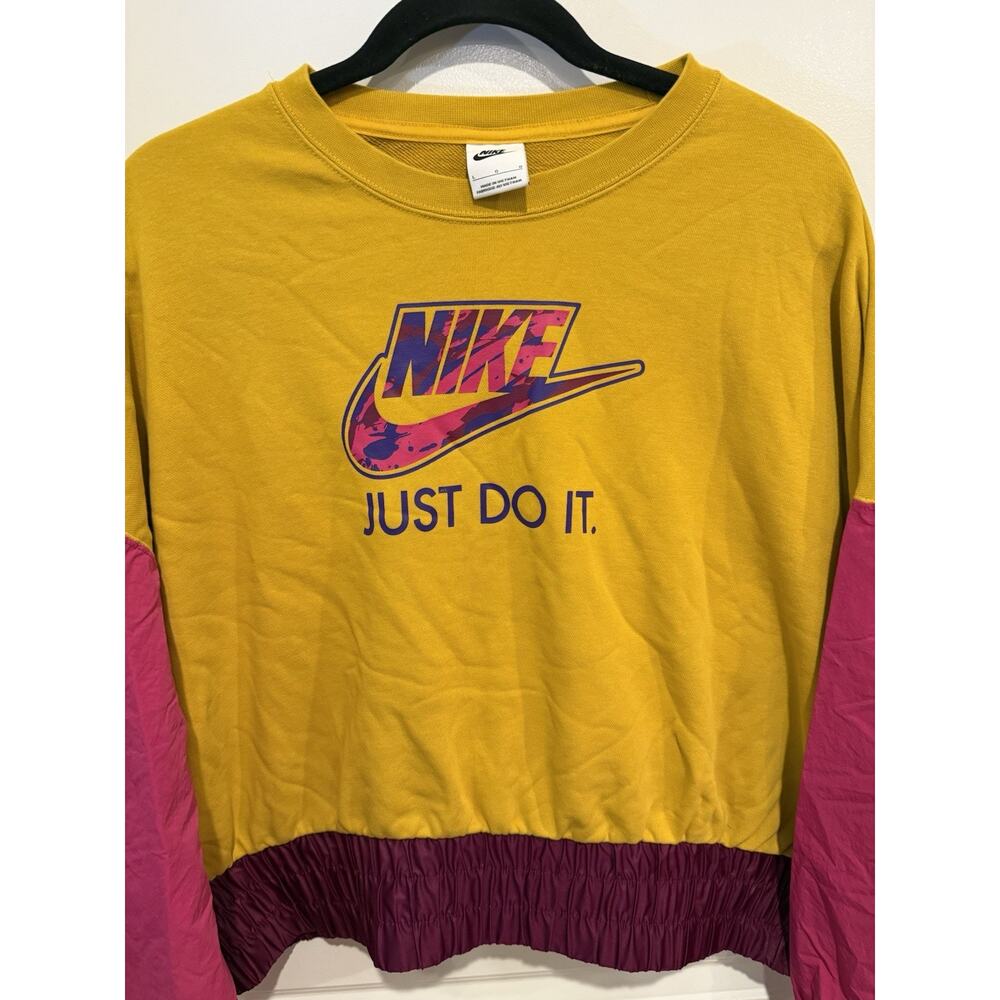 Nike Just Do It Swoosh Retro Terry Fleece Sweatshirt Sz Large Nylon Sleeves Crop - Picture 3 of 7